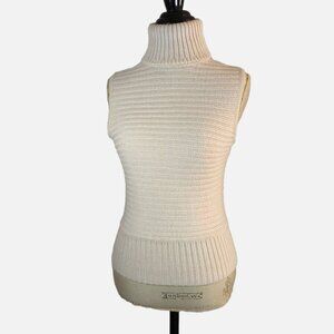 MODA International Ribbed Sleeveless Cream-Colored Turtleneck Sweater - M